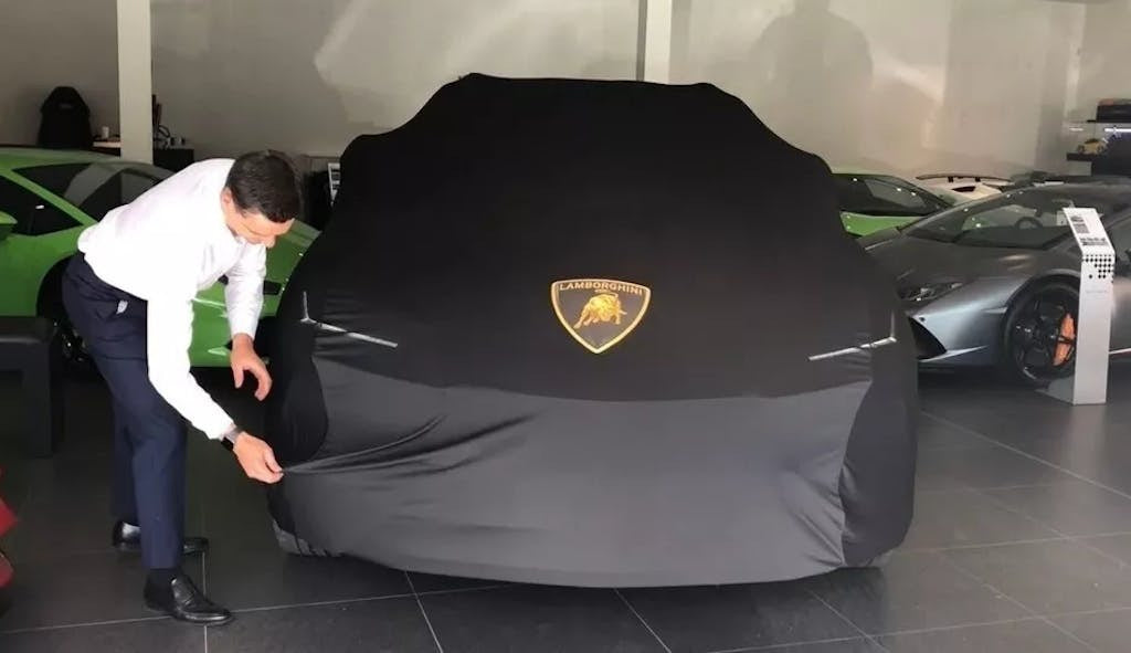 Lamborghini premium car cover - showroom photo