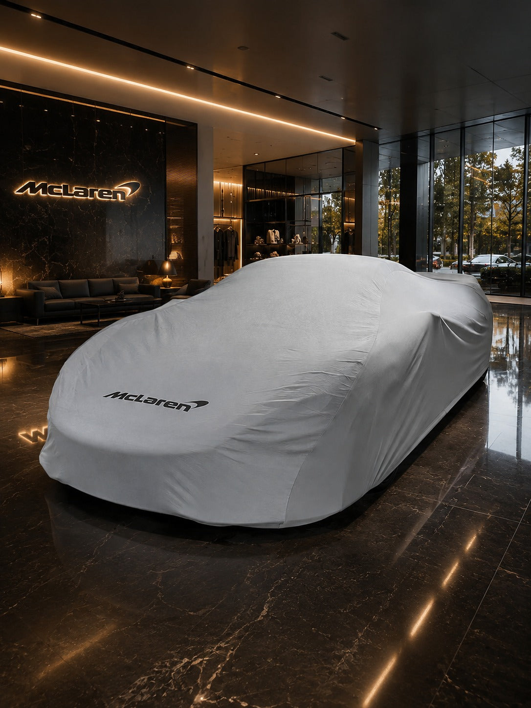 McLaren premium car cover showroom